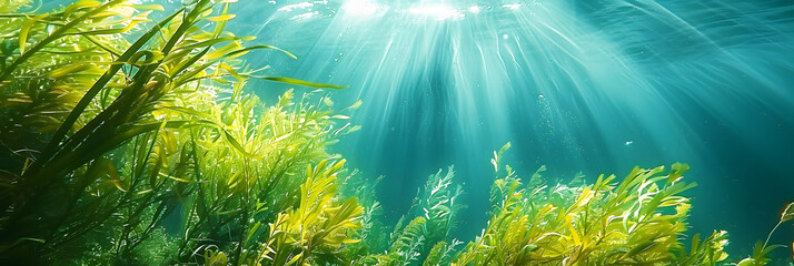Wall Mural - Underwater world, seaweeds and water plants waving in idyllic clean waters.