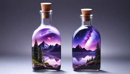 Wall Mural - bottle filled with cosmos and mountains