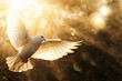 Winged dove with copy space. death and resurrection and easter dove flying out of a stone tomb concept. Silhouette of spiritual pigeon bird flying . Christianity symbol of Holy Spirit. Blessing of God