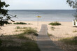 Wooden walk path to passive recreation area to the sandy beach on Baltic sea coast in Latvia Jurmala resort