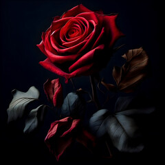 Wall Mural - red rose, long stem, withered, On a black background, isolate