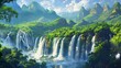 Waterfalls in the deep forest of China. Landscape with waterfall.