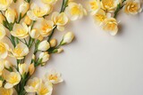 Fototapeta Tulipany - Delicate cream tulips gracefully arranged on a soft, neutral background, perfect for calm floral themes. Copy space