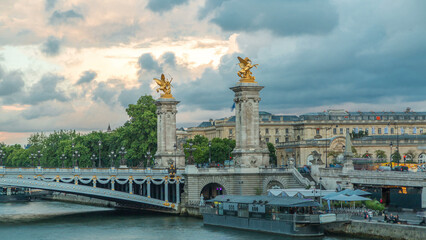 Wall Mural - Bridge of Alexandre III spanning the river Seine timelapse. Paris. France.