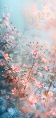 Wall Mural - Spring's Delicate Dance: Pastel Blossoms Adorning Branches for Serene Nature Backgrounds