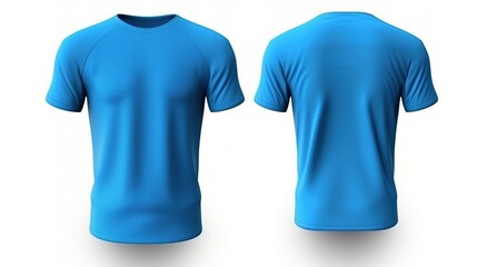 Canvas Print - Set of blue t-shirt isolated on white background. Front and back view. 3d rendering