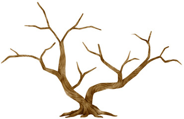 Leafless dead tree dry tree watercolor illustration for Decorative Element