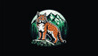 Wildcat, standing, mountain, grass, forest logo design 