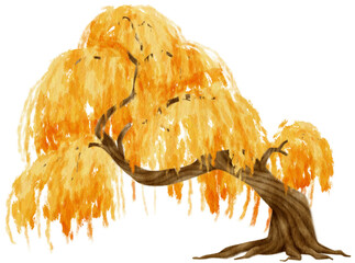 Wall Mural - Autumn Tree with Yellow leaves watercolor illustration for Decorative Element