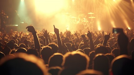 Canvas Print - a crowded concert hall with scene stage lights , rock show performance, with people silhouette, on d