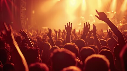 Canvas Print - a crowded concert hall with scene stage lights , rock show performance, with people silhouette, on d