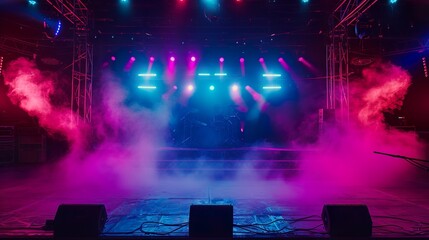 Canvas Print - a crowded concert hall with scene stage lights , rock show performance, with people silhouette, on d