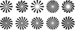 Sunburst element radial stripes or sunburst backgrounds icons set. Collection of rays design. Retro stars black vector isolated on transparent. Editable stock flat geometric sunburst symbol.