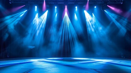 Canvas Print - a crowded concert hall with scene stage lights , rock show performance, with people silhouette, on d