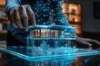 A person is using holographic technology to create an architectural model of their house on the table, showcasing various perspectives Generative AI
