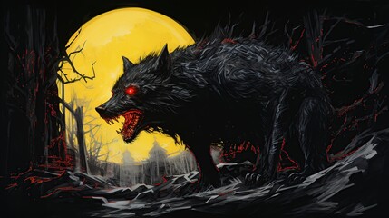 illustration a furious werewolf howling on the night of the full moon