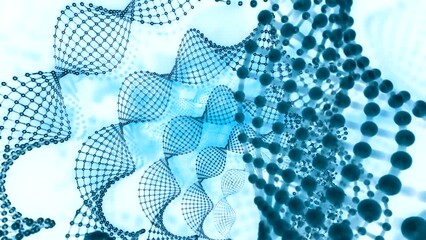 Poster - Rotating DNA strands. Design. Visualization of unknown DNA spirals, concept of science and biology.