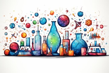 Wall Mural - School and Science education elements doodle sketch outline illustration on white background