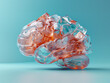 Thinking not so clear with a crystal brain with coloured area to express are of the brain not transparent on a seamless bright blue background