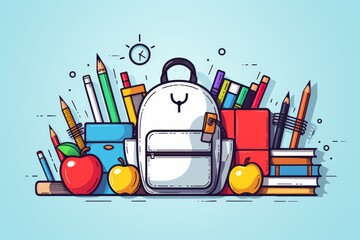 Wall Mural - Back to school elements and education doodle clipart sketch outline illustration on white background