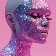 girl's face in glitter.