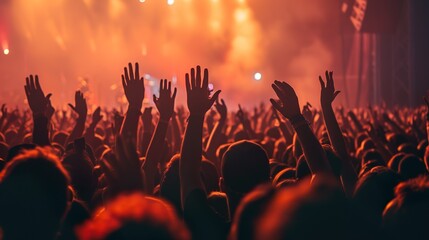 Canvas Print - a crowded concert hall with scene stage lights , rock show performance, with people silhouette, on d
