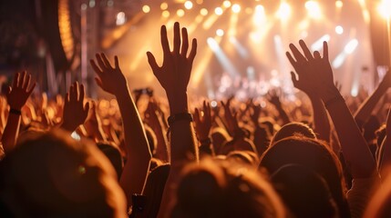 Canvas Print - a crowded concert hall with scene stage lights , rock show performance, with people silhouette, on d