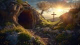 Fototapeta  - Easter Miracle: Jesus Rises from the Tomb