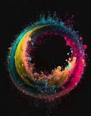 Wall Mural - Abstract circle liquid motion flow explosion. Curved wave colorful pattern with paint drops on black background