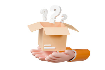 Poster - 3d Courier delivers a parcel handholding random parcel box delivery transportation logistics concept isolated on orange background. Online Shopping concept. Minimal Cartoon design icon. 3d rendering.