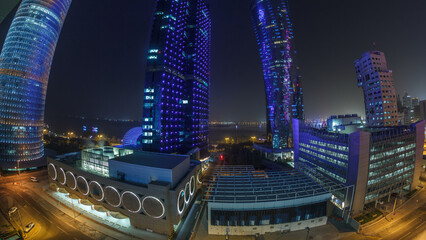 Poster - The skyline of the West Bay area from top in Doha timelapse, Qatar.