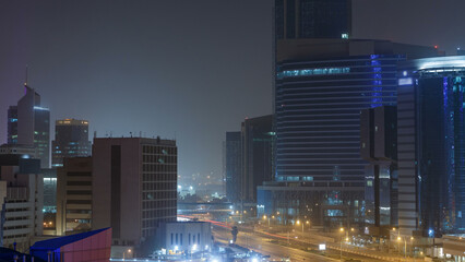 Poster - The skyline of the West Bay area from top in Doha timelapse, Qatar.