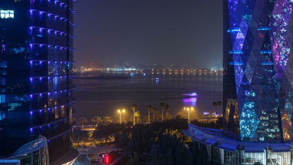 Poster - The skyline of the West Bay area from top in Doha timelapse, Qatar.