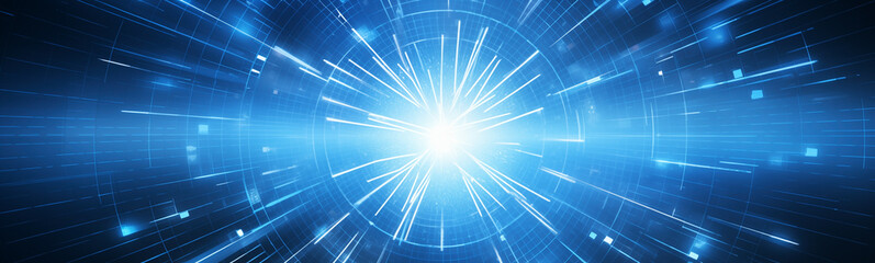 Wall Mural - Dynamic blue energy explosion in a sci-fi banner background setting