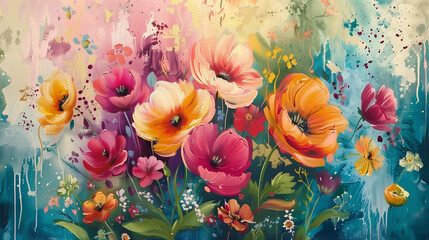 Wall Mural - Red and yellow flower. AI generated art illustration.