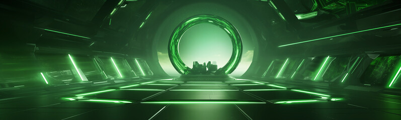 Wall Mural - Green energy portal banner in a futuristic sci-fi corridor design