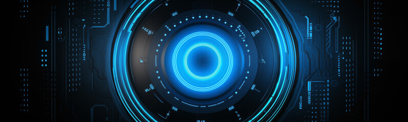 Wall Mural - Futuristic banner of circular blue interface on tech background