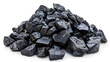 Pile of coal isolated on white background copy spa Several pieces of coal on a white surface. Navajoite mineral sample in rotation with white background, Generative Ai