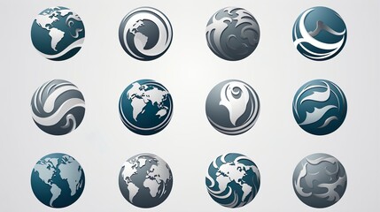 Wall Mural - logos of the globe set international collection on grayscale background