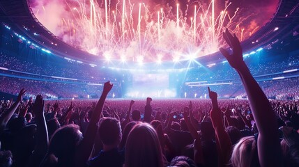 Canvas Print - a crowded concert hall with scene stage lights , rock show performance, with people silhouette, on d