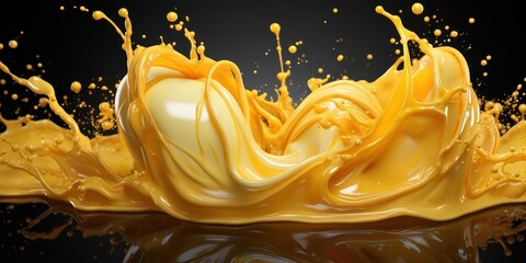 Poster - Yellow Liquid Splash on Black Background Generative AI