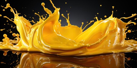 Poster - Yellow Liquid Splashing on Black Surface Generative AI