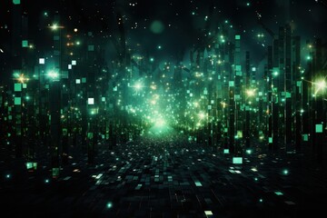Aufkleber - green and black background with squares and lights generative ai
