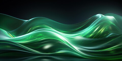 Poster - computer generated wavy green wave generative ai