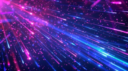 Wall Mural - Blue and purple streaks of data network or energy flow. Realistic modern illustration of modern technology particle with fast luminous movement.