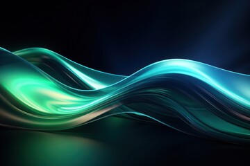 Poster - Green and Blue Wave on Black Background Generative AI