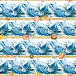 Watercolor sea. Seamless pattern. Horizontal Blue waves in the ocean. Drawn pattern of ocean waves