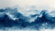 A blue, black, and white brush stroke texture with Japanese ocean wave pattern in vintage style. Abstract art landscape banner design with watercolor texture modern.