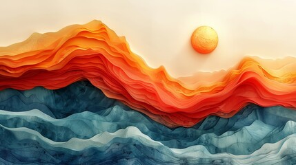 Poster - Artistic natural landscape background with handdrawn lines pattern.