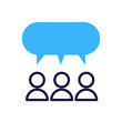 © Pedro - Group communication icon with three people and speech bubble, vector illustration symbol for team discussion, collaborative ideas, and social interaction concept